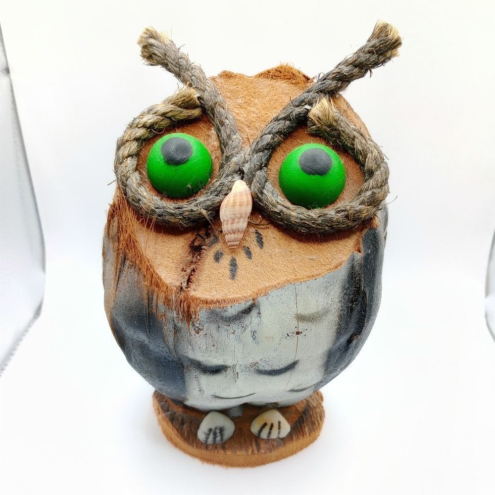 Handmade wood and shell owl